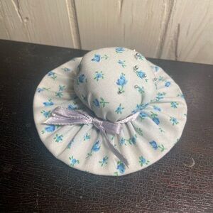 Vintage PRETTY pin cushion sew sewing blue flower Floral ditsy pattern Hat Bow